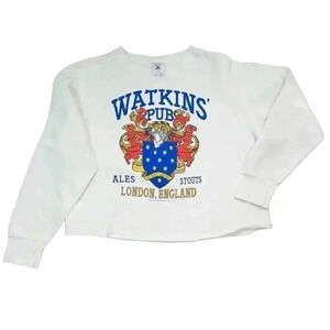 Vintage Watkins' Pub London England Graphic Sweatshirt Unisex M Cream